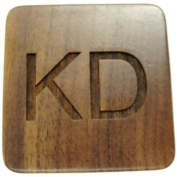 Brown Wooden Cufflinks Initials "KD"  IOB - Picture 12 of 13